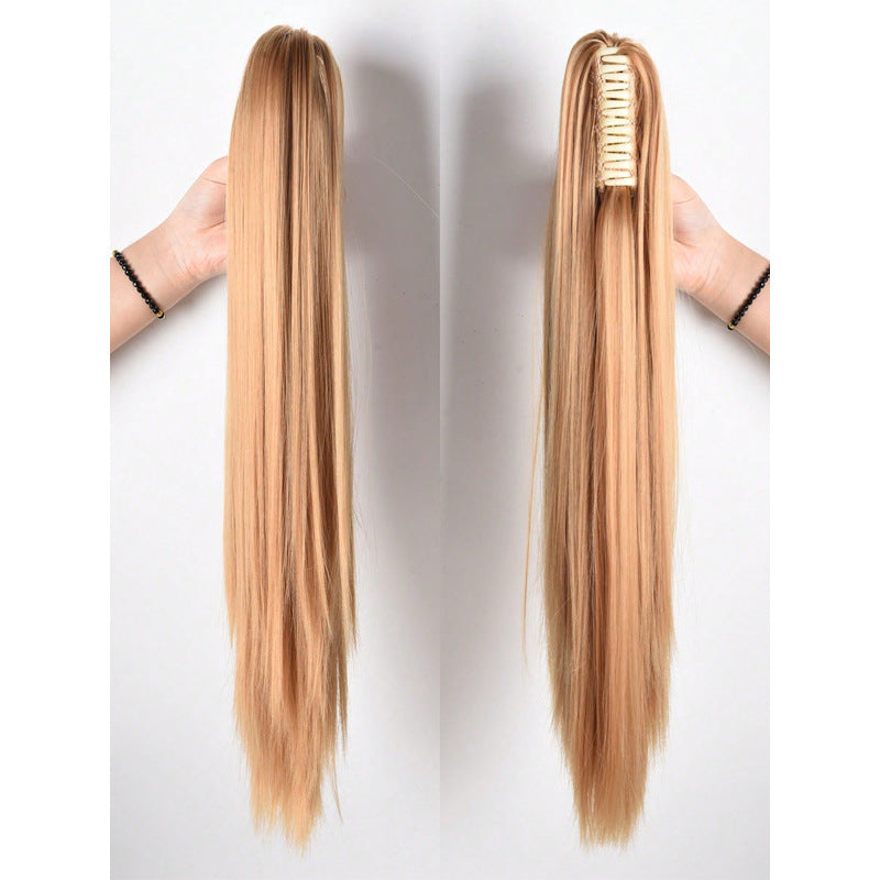 Women's Long Straight Ponytail Wig with Clip-in Medium-length in Natural Black