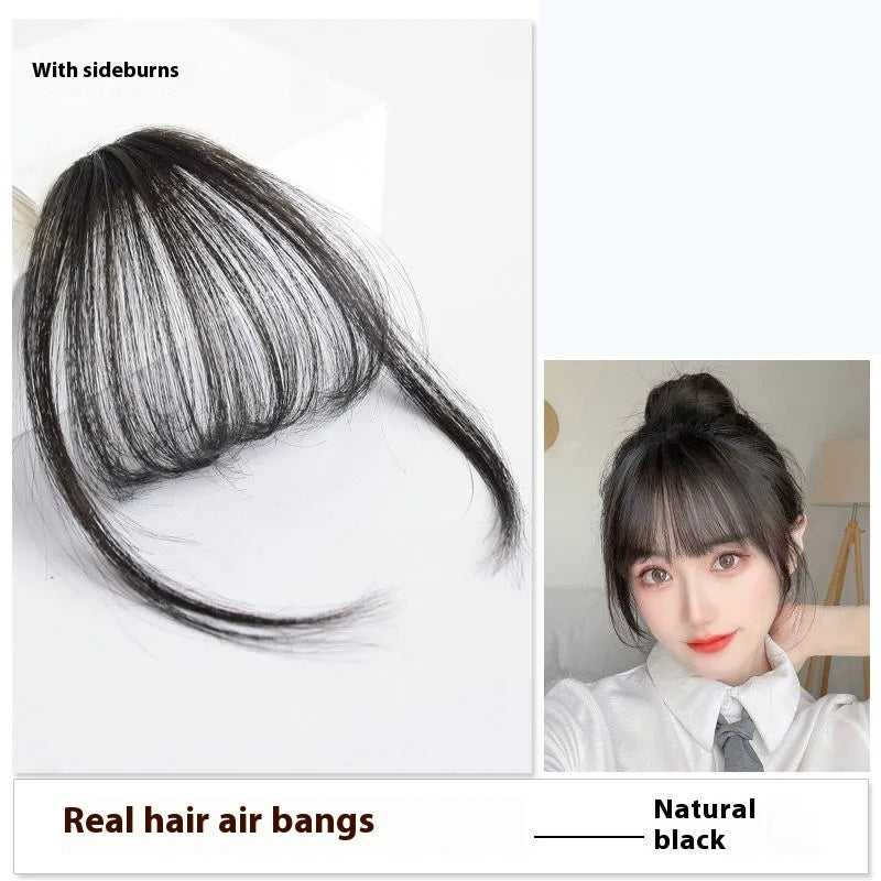 Real Hair Bangs Wig Set Clip-in Bang Women's Natural Light in Half Hand Woven Black Brown