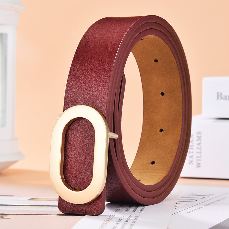 Simple and Versatile Oval Alloy Buckle Ladies Belt in White