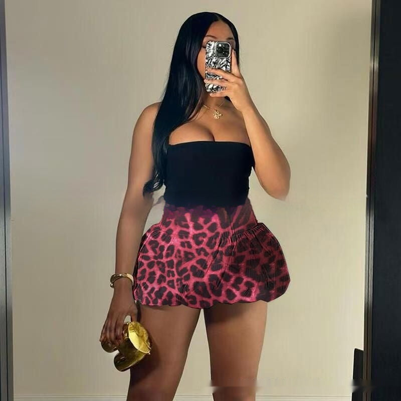 Women Clothing New Leopard Print Printed All-matching Skirt in Burgundy Leopard Print