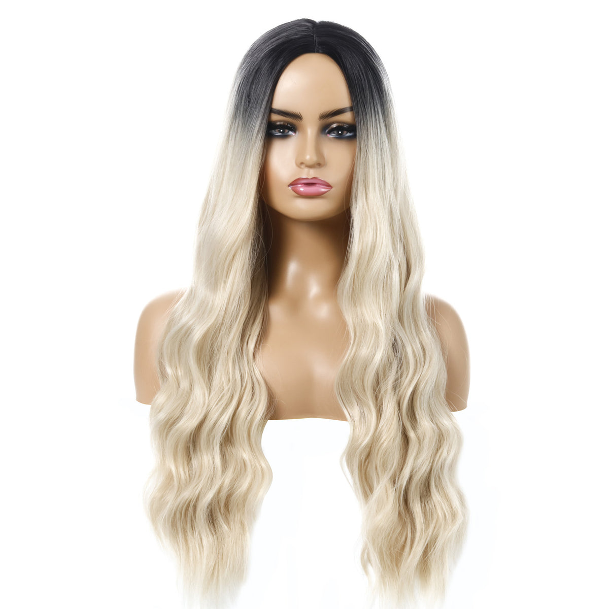 Female Wigs, Wavy Curly Hair, Ladies Wig Head in Apricot