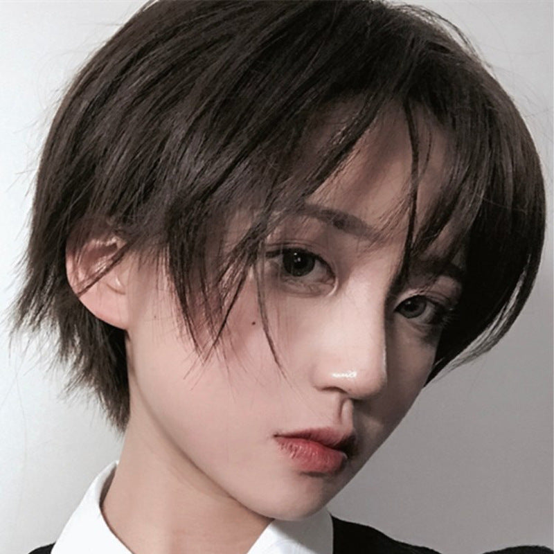 Wigs for Men and Women with Short Hair Bangs in Natural black