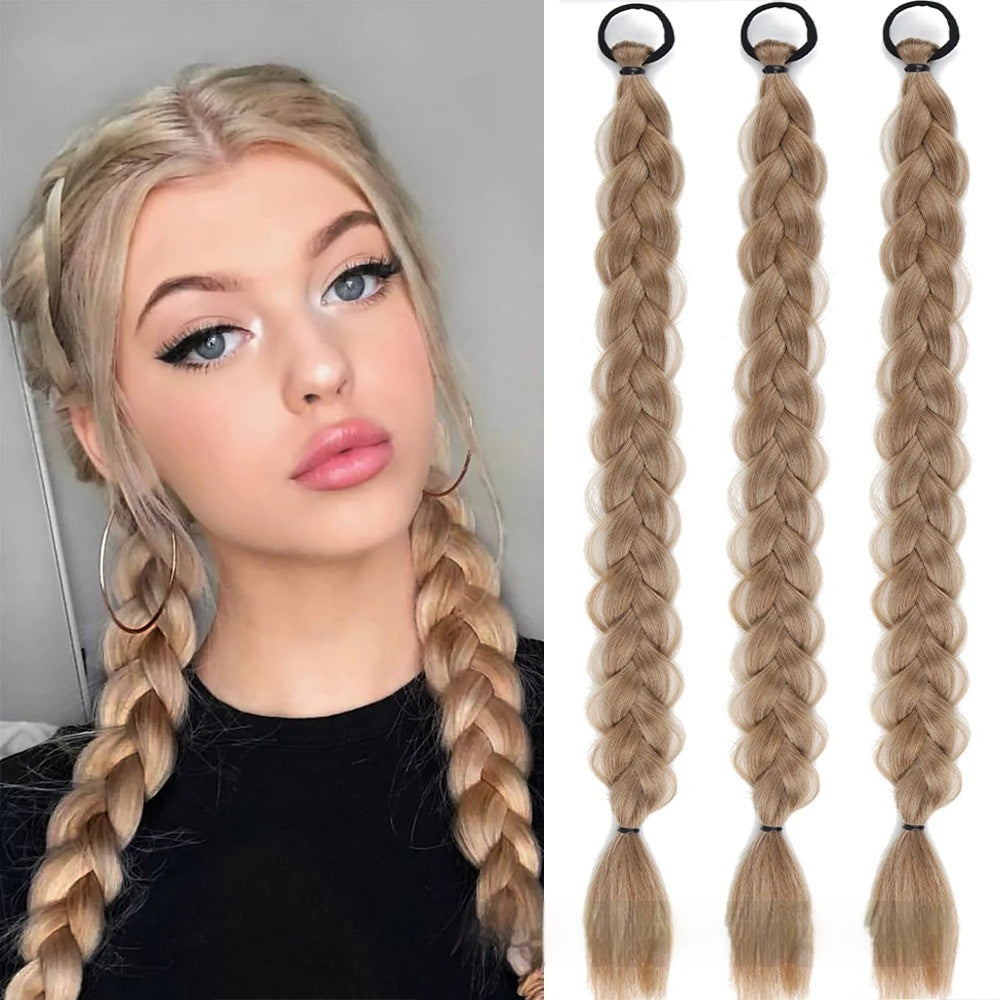 Wig Ponytail 24-inch Fishbone Plaits Headdress Twist High-temperature Fiber Hair in Style 1
