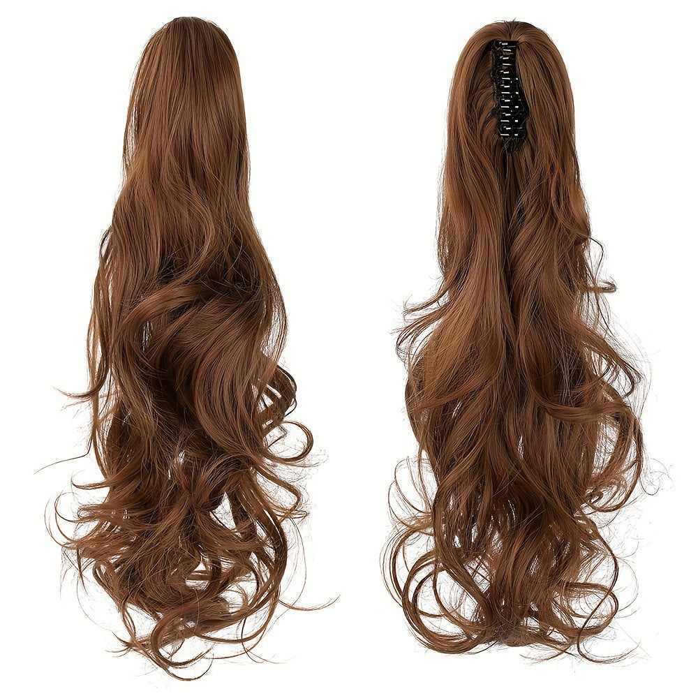 Big Hair Claws Wavy Women's Long Curly High Ponytail Wig in Small Jaw Clip Dark Brown