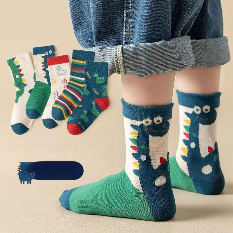 Combed Cotton Cartoon Dinosaur Baby Socks Student in Dinosaur
