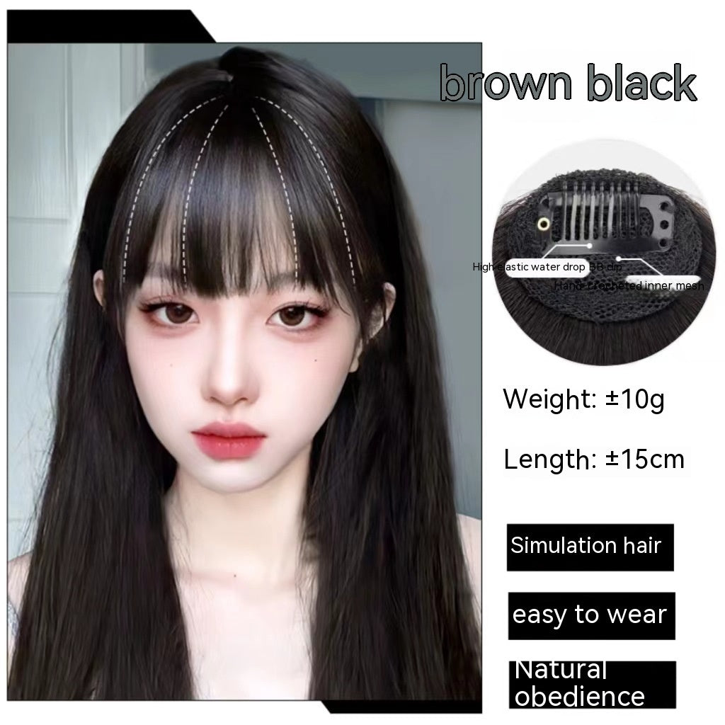 Natural Forehead Artificial Hair Straight Bangs Wig Set Seamless Invisible in With Temples Natural Black