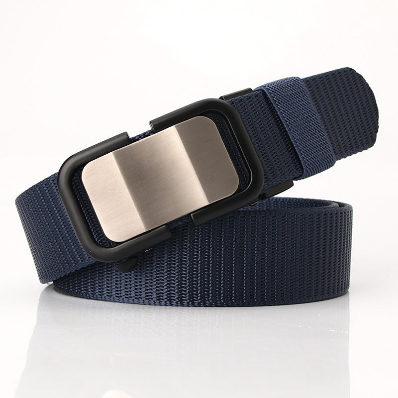 New Nylon Waistband Toothless Automatic Buckle Men's Leather Belt Casual All-match Trouser Neutral and Women's Youth Fashion Wear in Brown