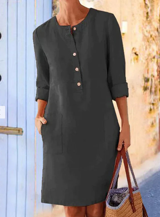Women Clothing Dress Streetwear Ethnic Style Long Sleeve in Brown