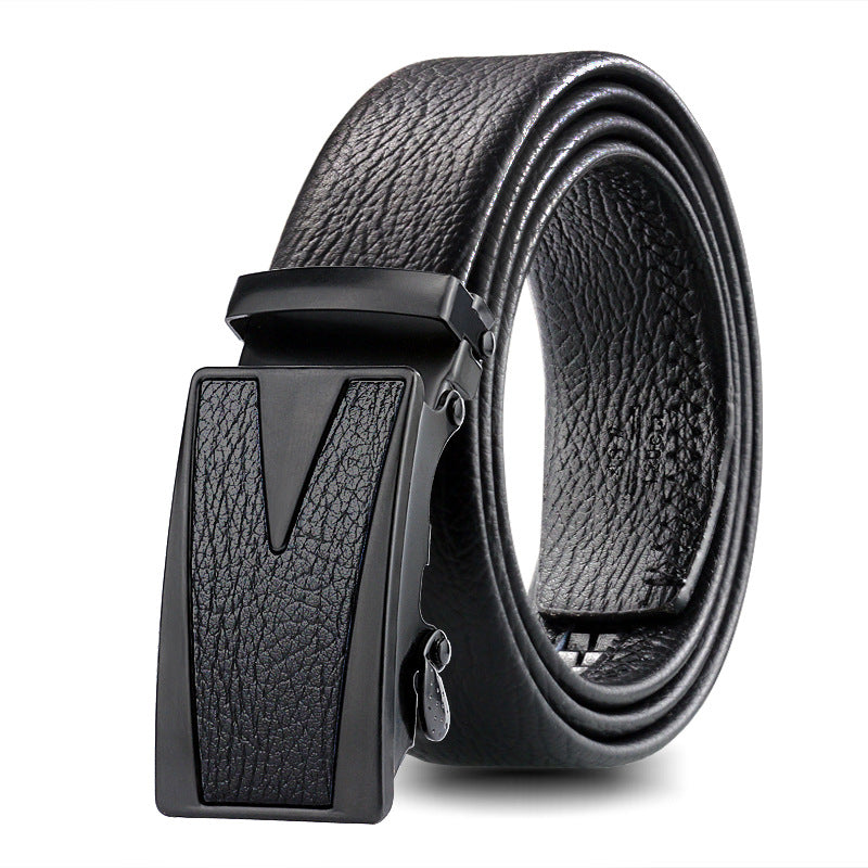 Covered Edge Scratch-resistant Men's Leather Belt Black Bark Pattern in Triangle Style
