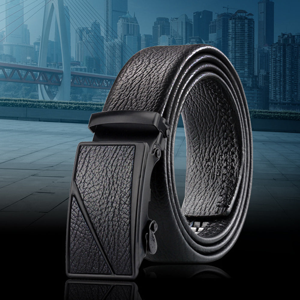 Covered Edge Scratch-resistant Men's Leather Belt Black Bark Pattern in Overpass Style