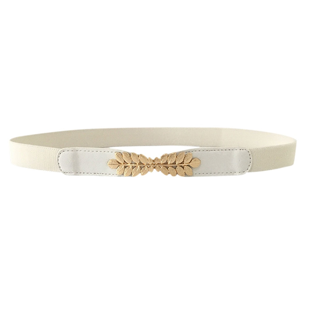 Leaf Elastic Fashion All Match Belt in White