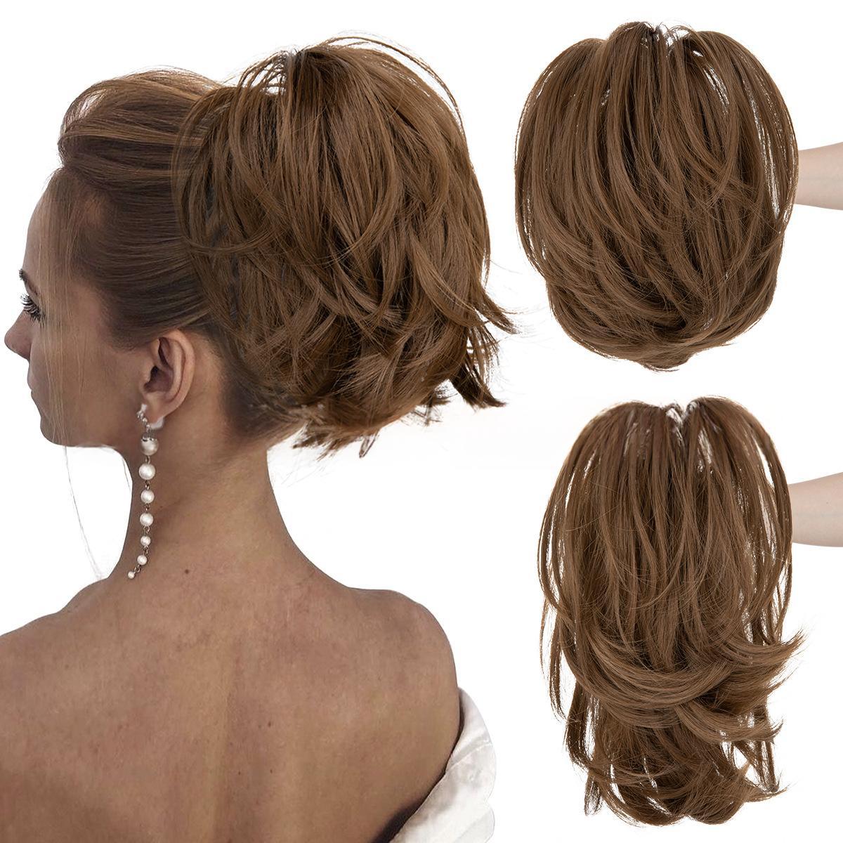 High-temperature Synthetic Hair Wig Clip-on Ponytail Women's Short Style Voluminous Small Curls in 24613