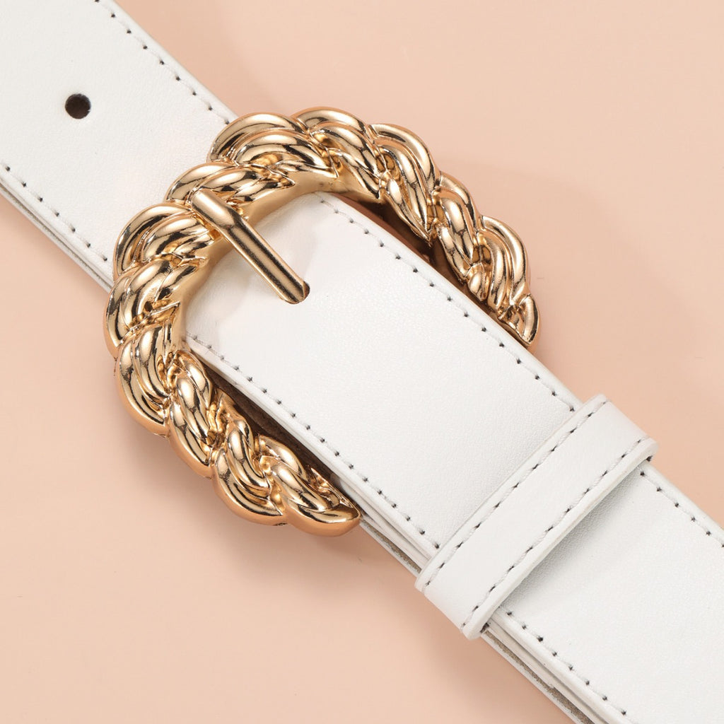 New Women's Simple All-match Dress Pants Decorative Belt in White