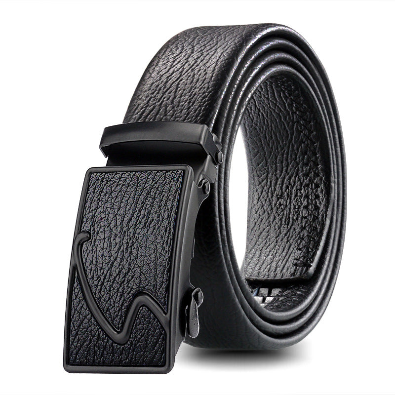 Covered Edge Scratch-resistant Men's Leather Belt Black Bark Pattern in Z Style