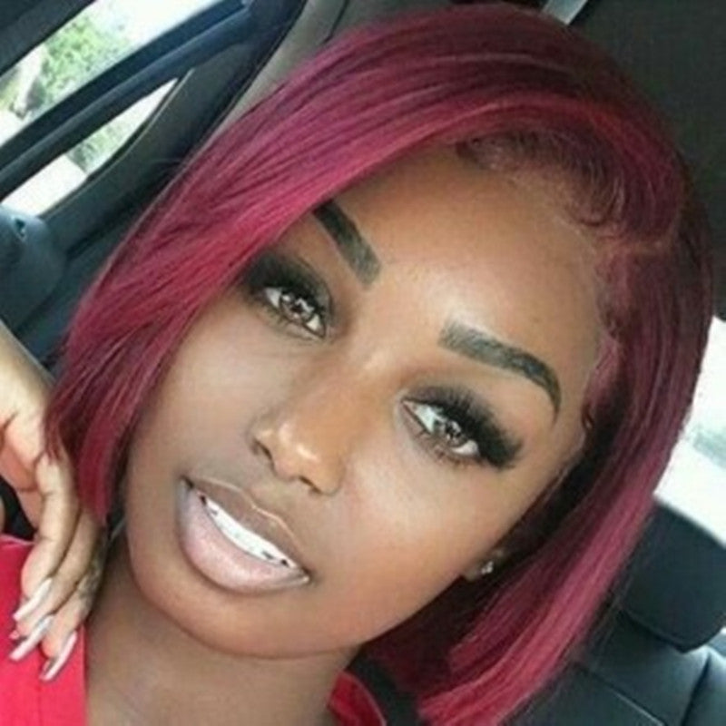 Short Blond Hair Realistic Cover in Wine Red