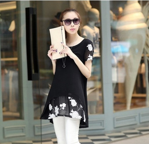 Summer Clothing New Short Sleeve Women's Embroidered Chiffon Shirt Plump Girls' Plus Size Women in White