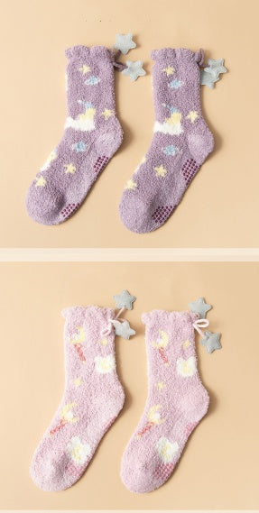 Winter Thick Women's Socks Japanese Sweet Girl Coral Fleece in Milky white rocket