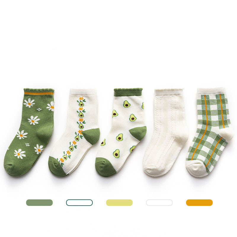 Boys' And Girls' Tube Socks Girl Princess in Avocado shredded flower