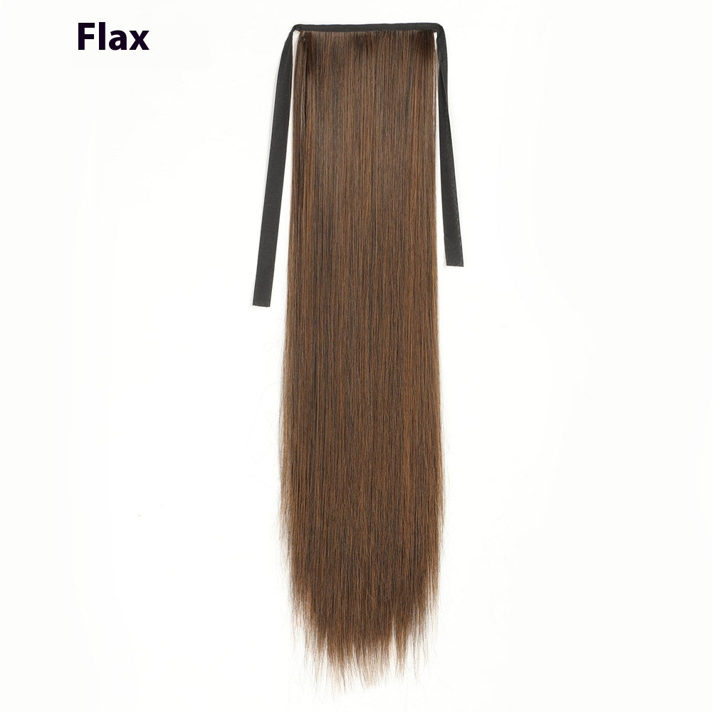 Lace-up Fashion Soft Wig Ponytail Realistic Matte Silk Long Straight Hair in Light Brown
