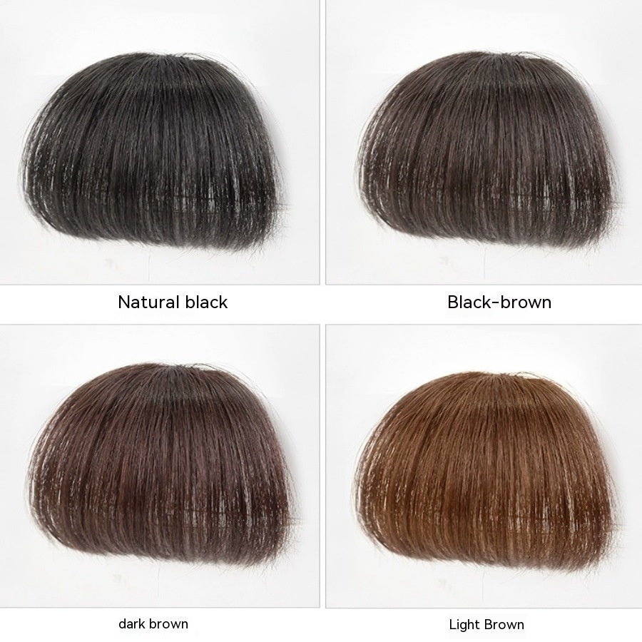 Natural Forehead Artificial Hair Straight Bangs Wig Set Seamless Invisible in With Temples Brown Black