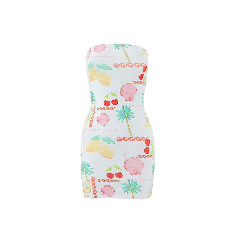 Sexy Women Clothing Tube Top Multi-color Printing Slim-fit Sheath Short Dress in Color Three