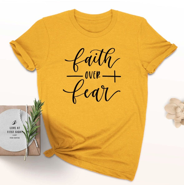 Faith Over Fear Christian T-shirt Religion Clothing for Women Shirt in Pink