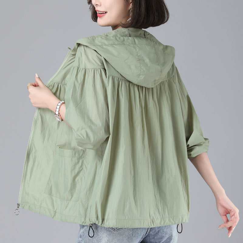 Spring New Loose Blouson Sun Protection Clothing for Women in Brick Red
