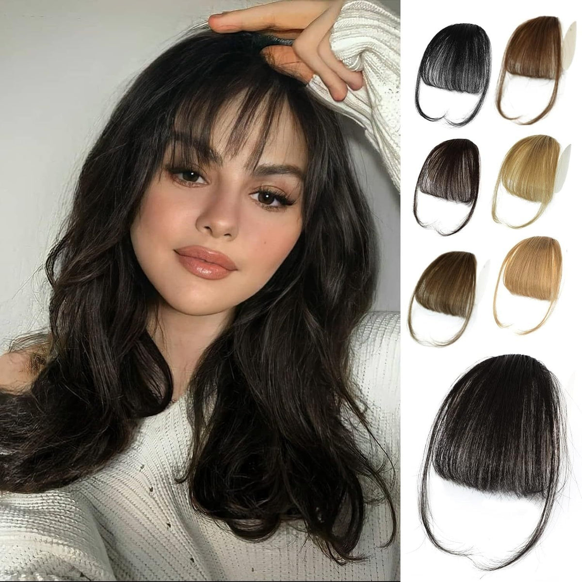 Women's Air Natural Forehead Invisible Seamless Hair-free Seam Full Real Bangs Wig Set in Air Brown Black