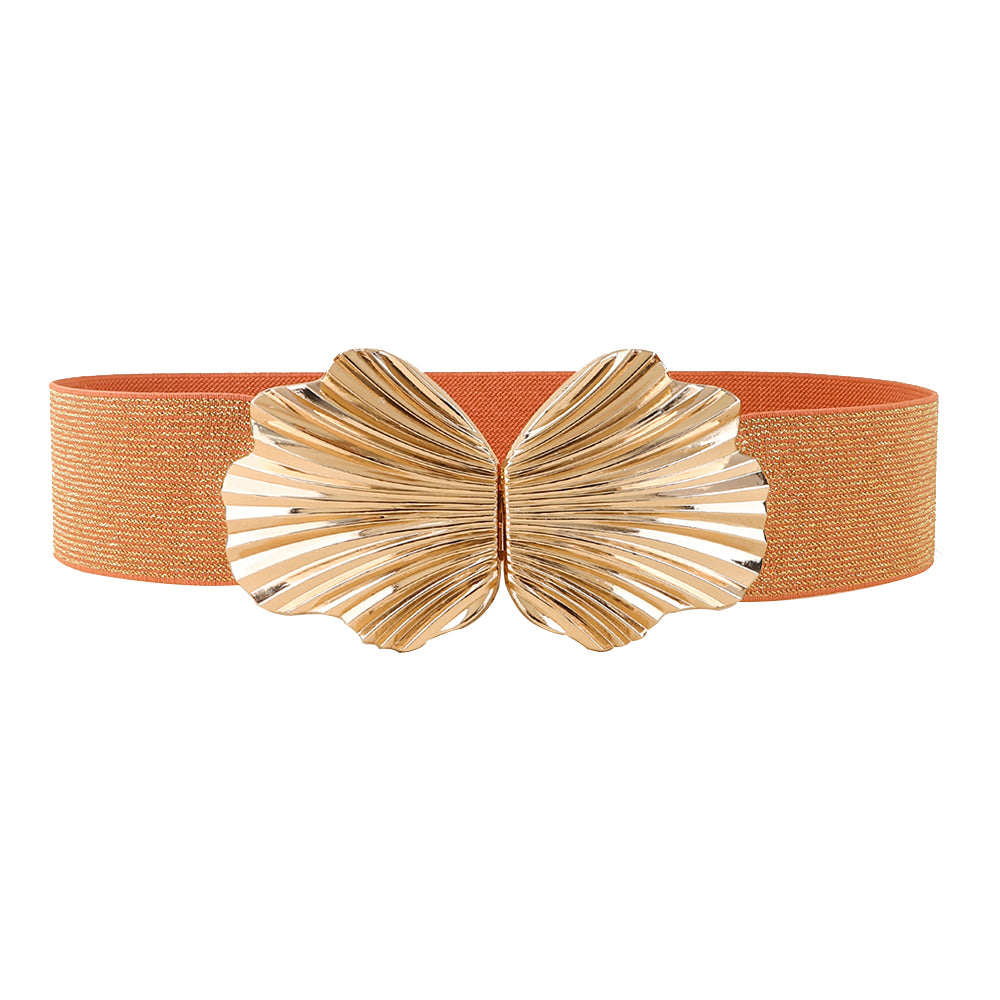 New Elasticated Belt with Pearlescent Fine Shine Elastic Metal Shell Buttonhead Fashion Street Photo Waist Accessories