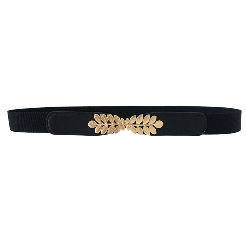 Leaf Elastic Fashion All Match Belt in Black