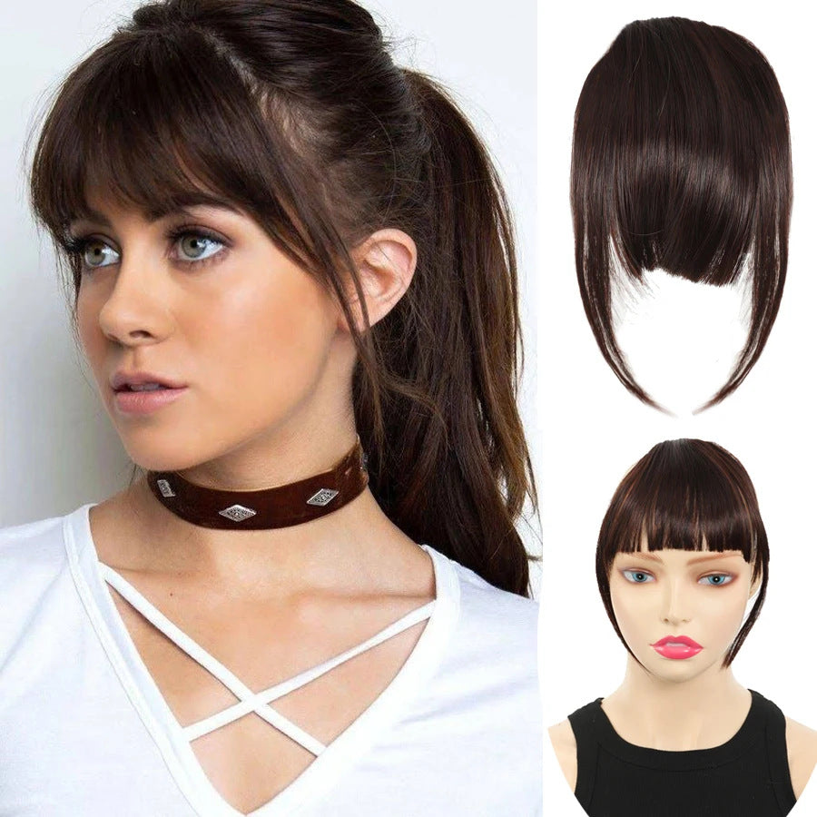 Long Curly Hair One Piece Bangs Wig Set in Black