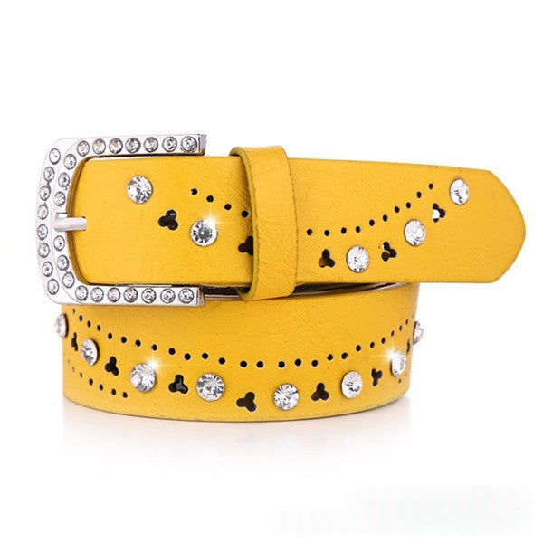 New Women's Belt A Rhinestone-embellished Fashionable Korean-style Hollowed-out Design in Black 1style