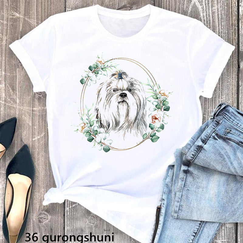 Summer Women's Clothing Schnauzer Dog Printed Wear Clothes T-shirt Women in H2058