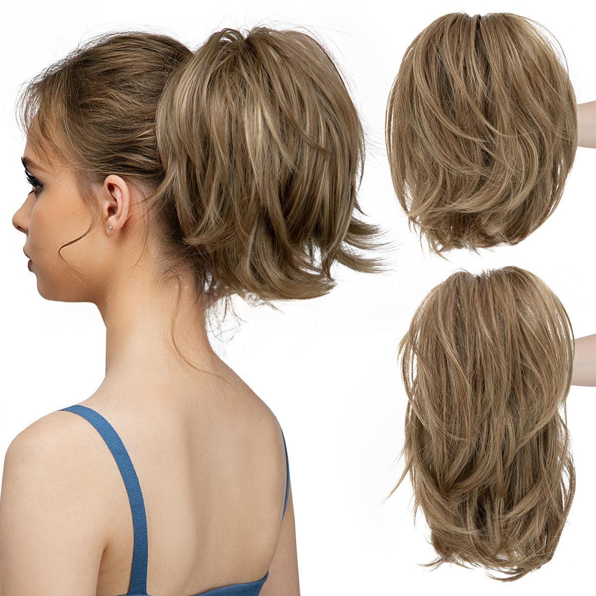 High-temperature Synthetic Hair Wig Clip-on Ponytail Women's Short Style Voluminous Small Curls in 13O30