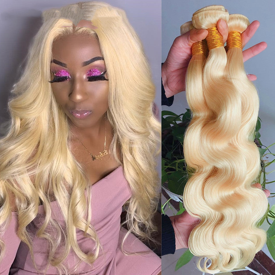 Simulated Human Hair Body Wave Curtain 613 Wig Snake Wavy High Temperature Silk in Light gold