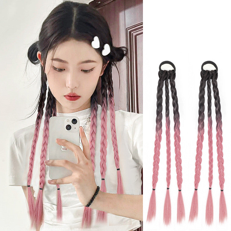 Women's Ponytail Sweet and Cool Hair Ring Wig Boxing Braids in Gradient haze blue pair