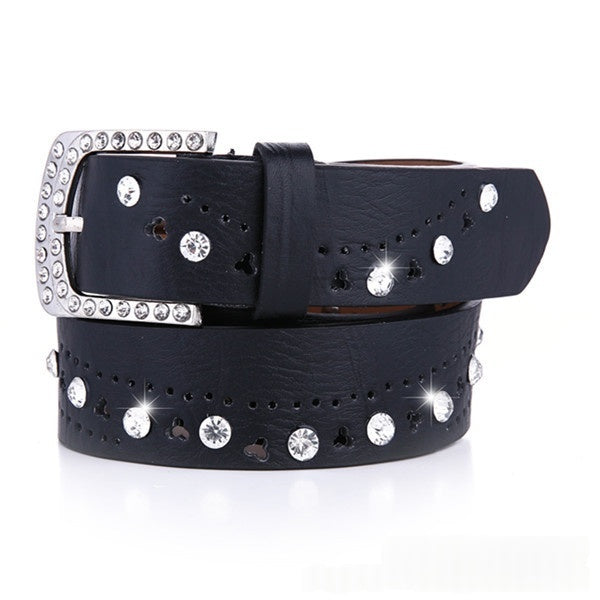 New Women's Belt A Rhinestone-embellished Fashionable Korean-style Hollowed-out Design in White 1style