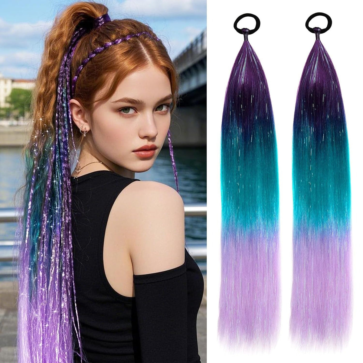Laser Silk Women's Ponytail Boxing Braid Color Wig in Tricolor 1