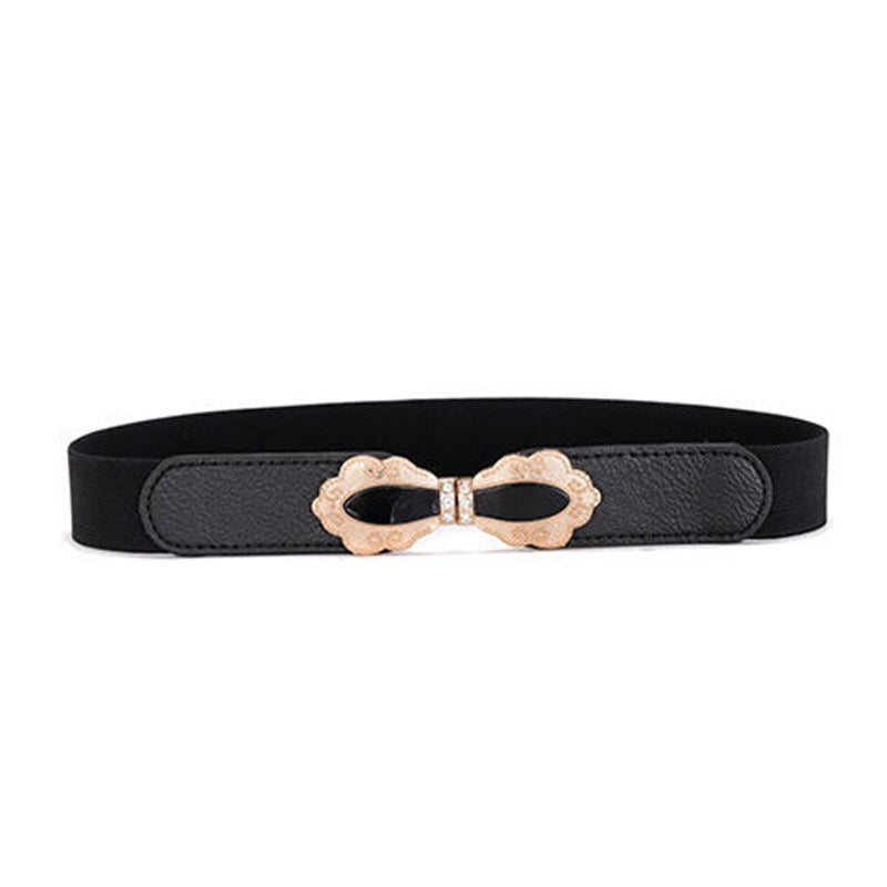 Women's Elastic Waistband Fashion Stretch in A012 Black 5cm