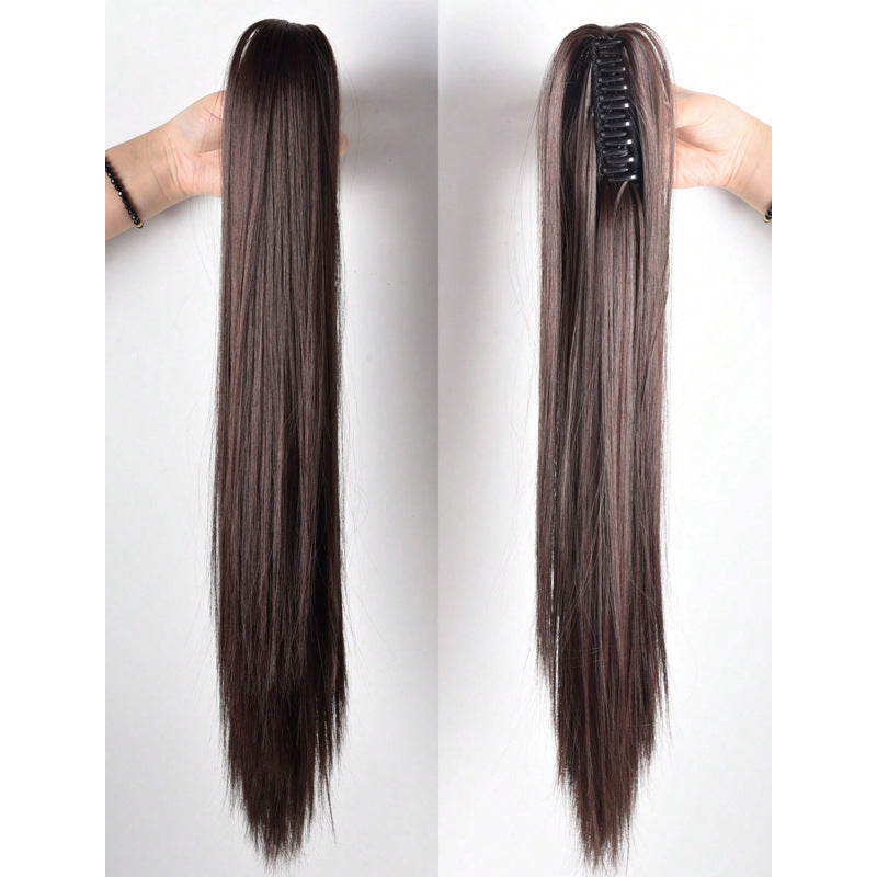 Women's Long Straight Ponytail Wig with Clip-in Medium-length in Dark Brown