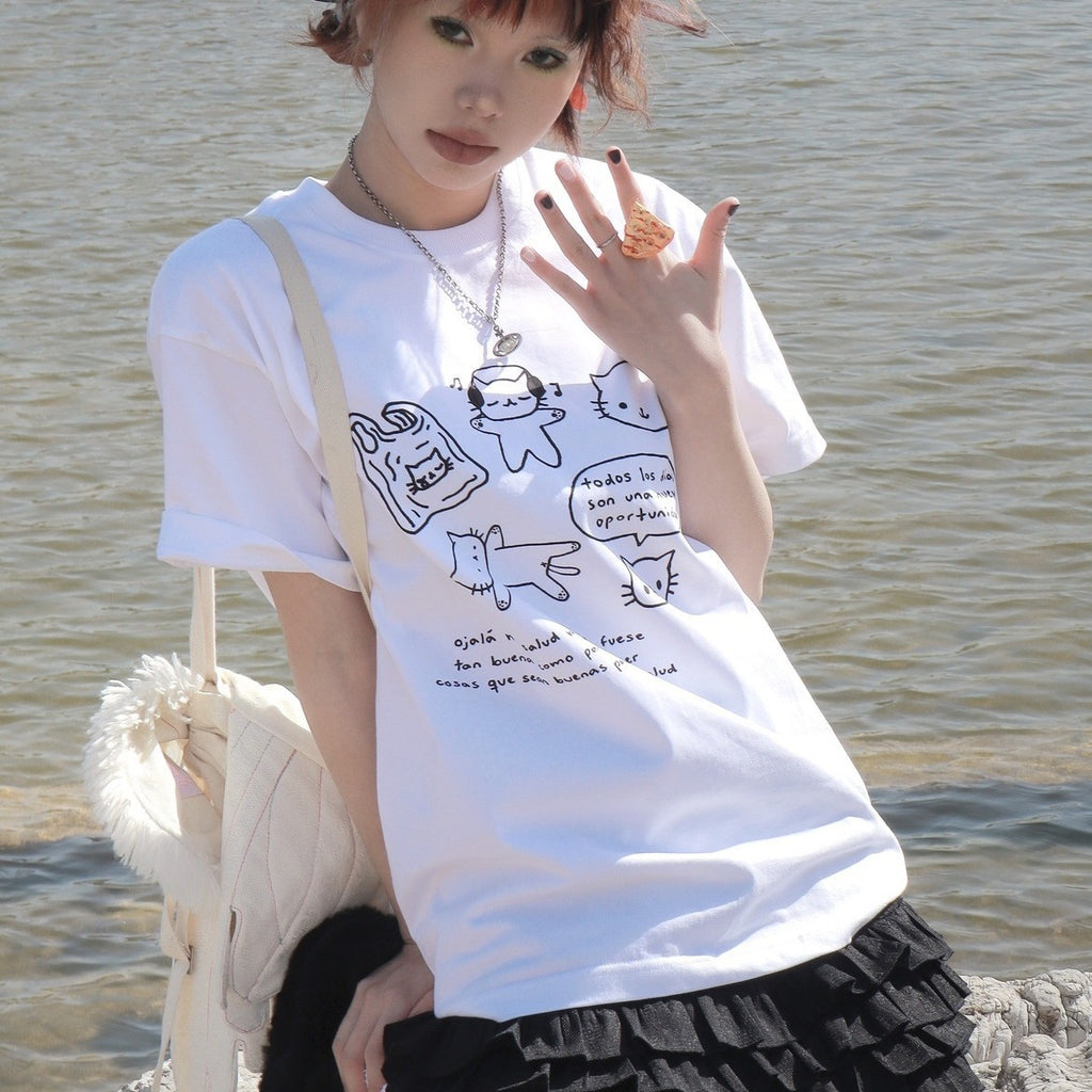 Summer Clothing Short Sleeve T-shirt Women in White