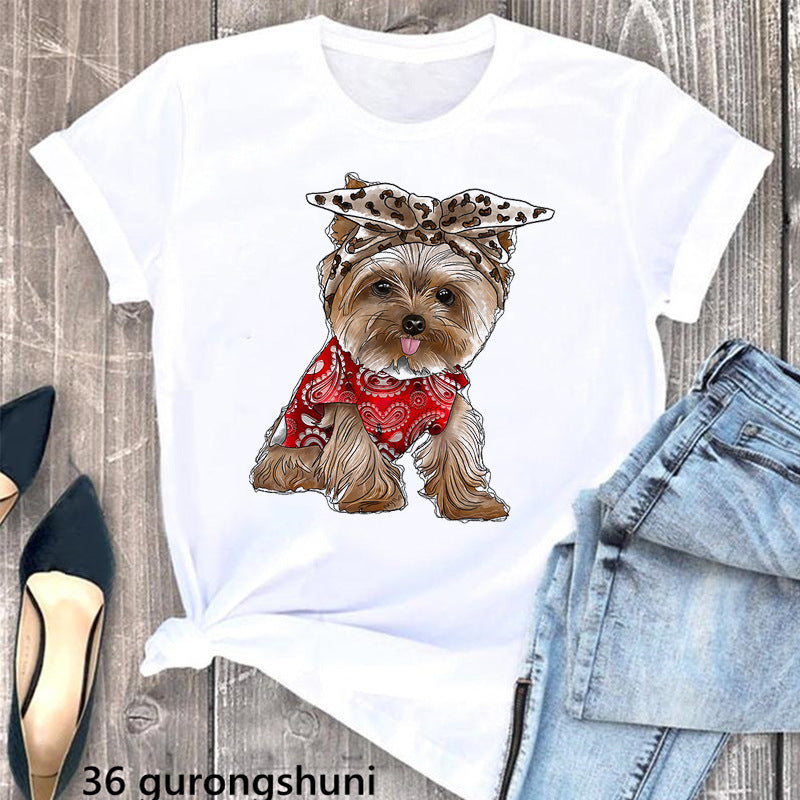 Summer Women's Clothing Schnauzer Dog Printed Wear Clothes T-shirt Women in H2058