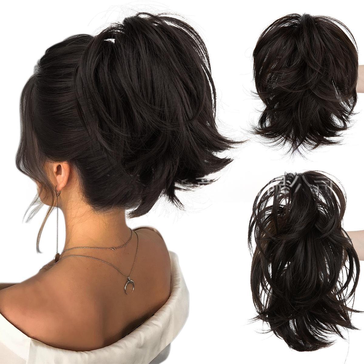 High-temperature Synthetic Hair Wig Clip-on Ponytail Women's Short Style Voluminous Small Curls in 6Style
