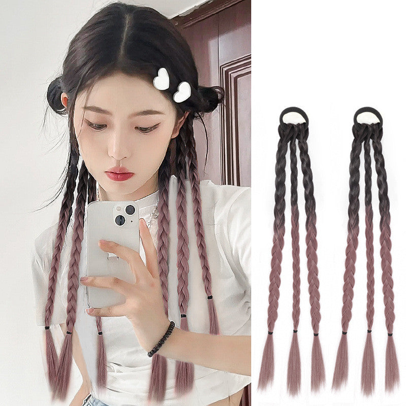 Women's Ponytail Sweet and Cool Hair Ring Wig Boxing Braids in Gradient cherry pink 1pc