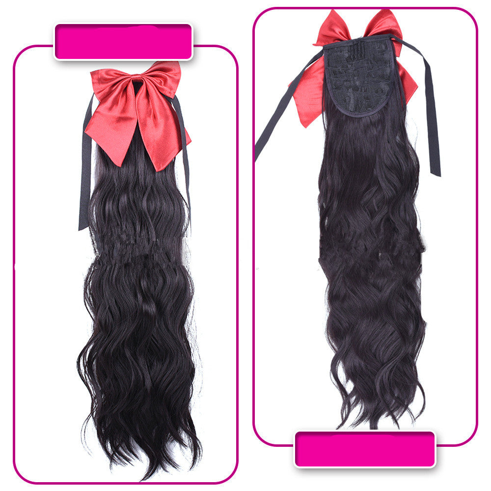 Red Bow Ponytail Wig Women''s Long Hair Ribbon in Brown 4 33