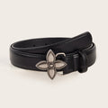 Metal Flower Snap Belt Simple Retro Women's in Black