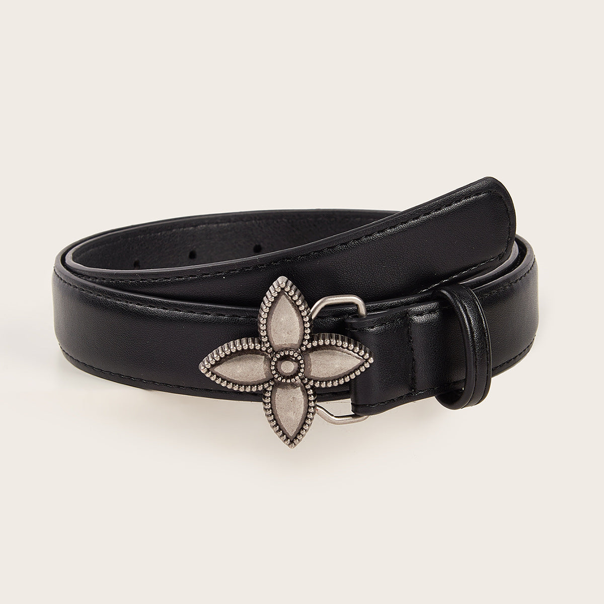 Metal Flower Snap Belt Simple Retro Women's in Black