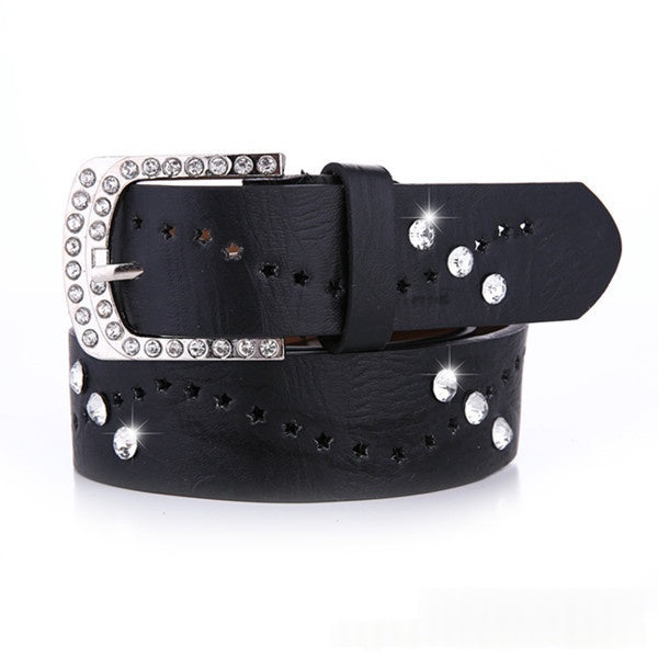 New Women's Belt A Rhinestone-embellished Fashionable Korean-style Hollowed-out Design in Yellow 1style