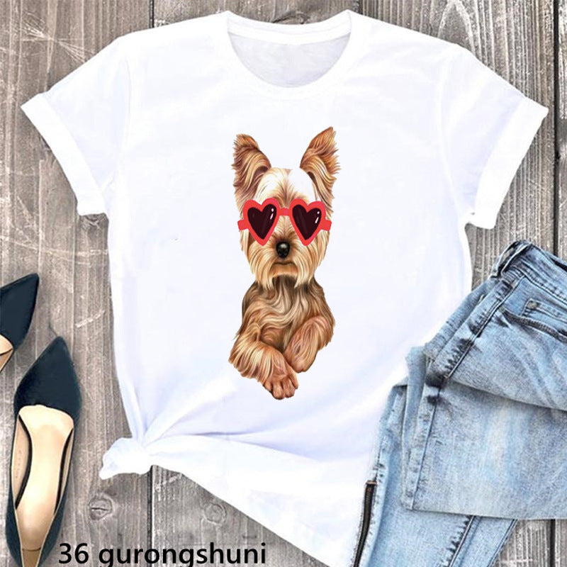 Summer Women's Clothing Schnauzer Dog Printed Wear Clothes T-shirt Women in Y70430