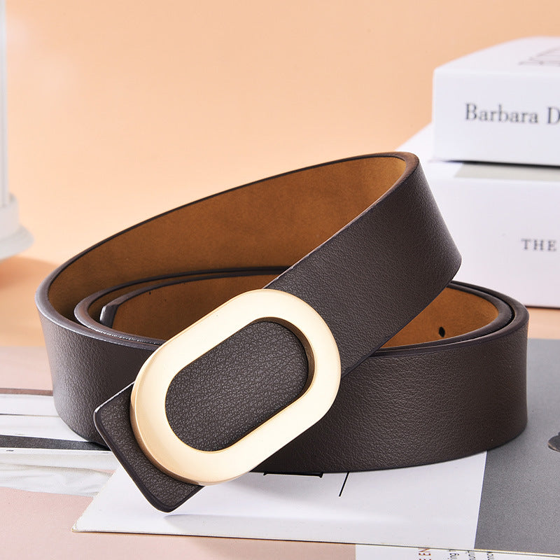 Simple and Versatile Oval Alloy Buckle Ladies Belt in Black